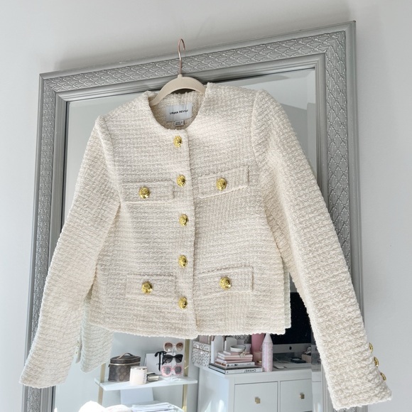 NWT URBAN REVIVO White Ivory Tweed Boucle Jacket Size XS - Picture 2 of 12